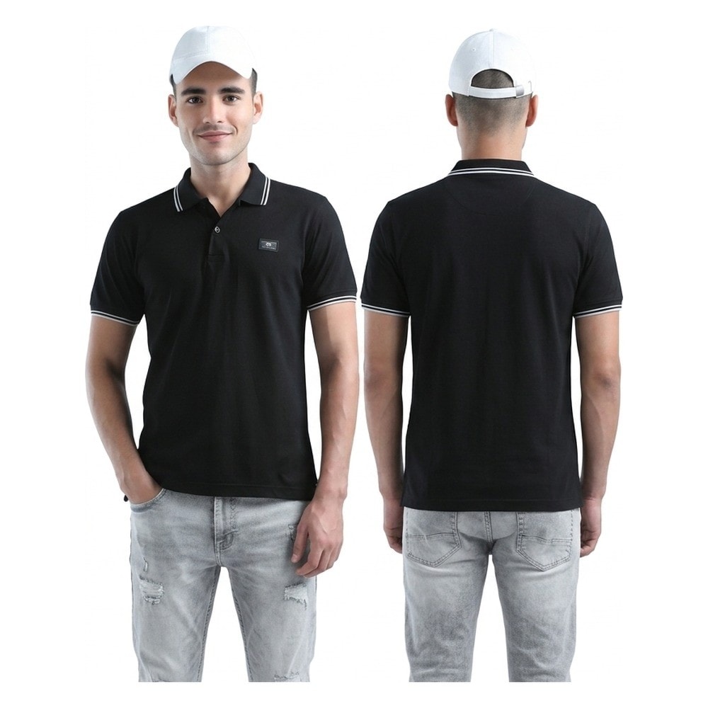 M&S Polo with Tipping T-Shirt - Black — corporate gift with your logo | ZYFTT