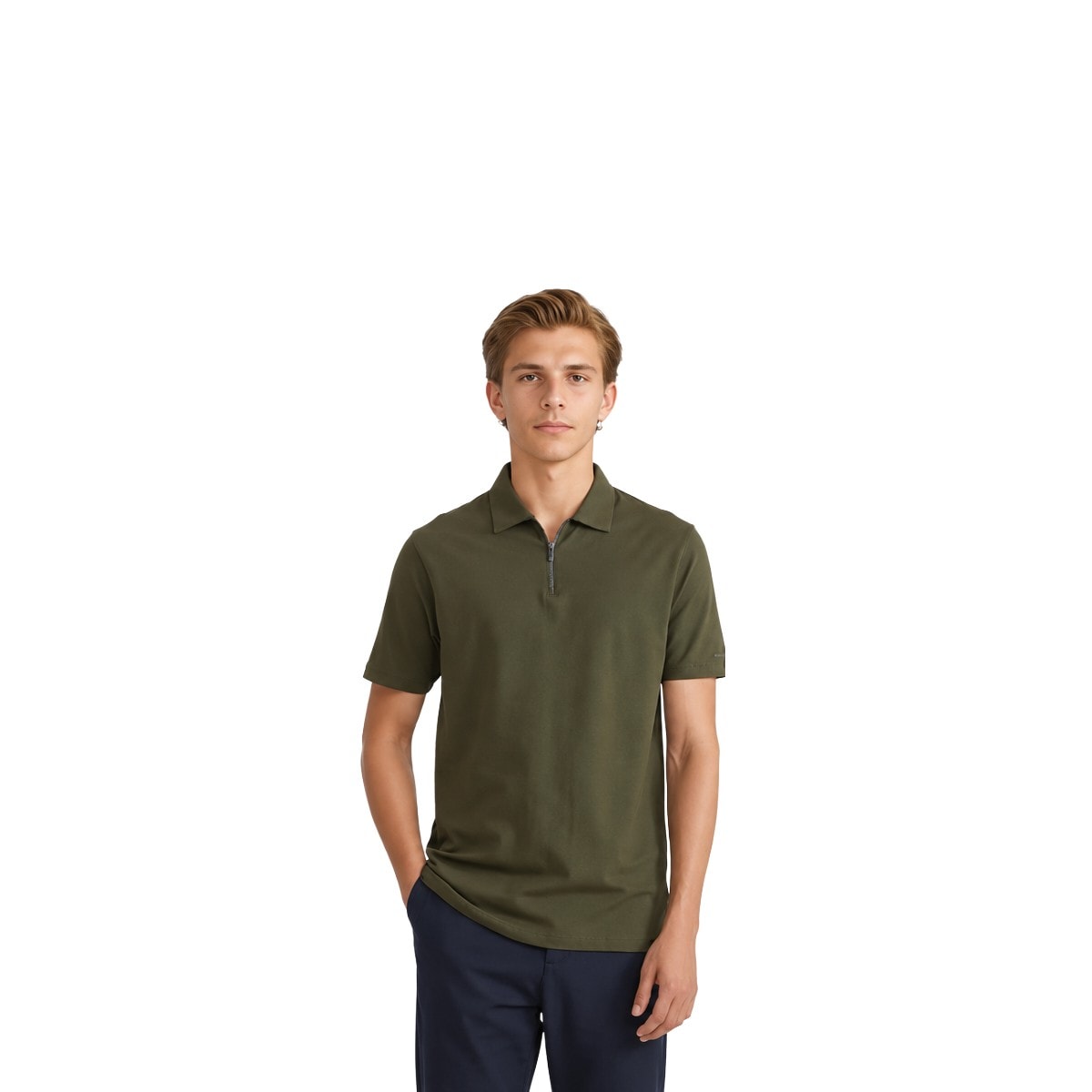 Rare Rabbit Vintage Zip Polo - Olive green & White — corporate gift with your logo | ZYFTT