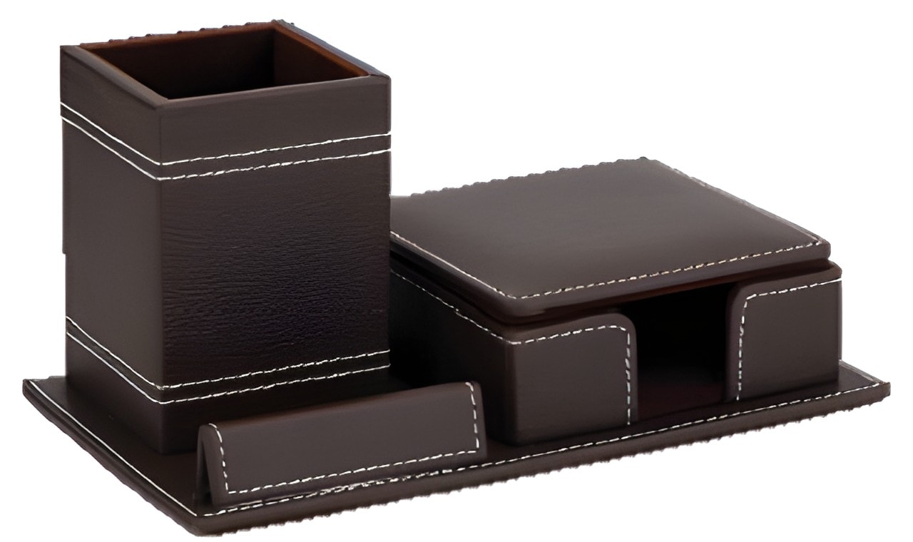 OG 5 Brown PU leather finish Pen Stand Desktop Organizer — corporate gift with your logo | ZYFTT