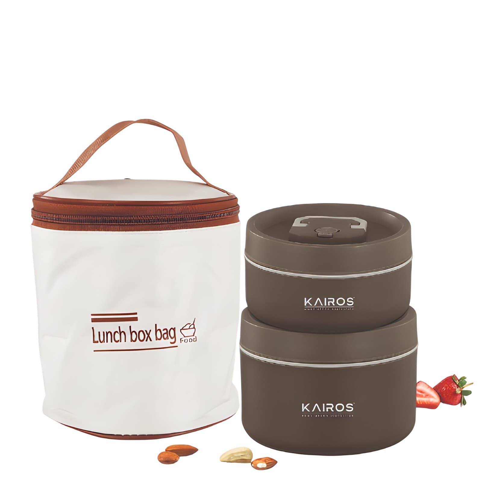 Triple Guard Lunch Box-2 Round Tiffin Boxes with Lid 1 Insulated Bag
