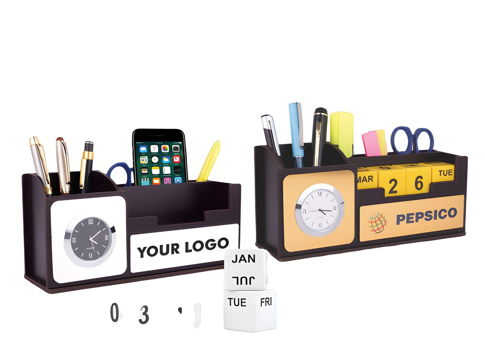 Wooden Table Top With Clock, Mobile Stand — corporate gift with your logo | ZYFTT