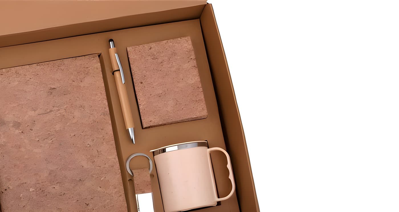 Eco Set 2: Set Of A5 Cork Notebook, Eco Steel Mug, Bamboo Pen, Cork Keychain & Cork Sticky Notepad In Kraft Gift Box alternate