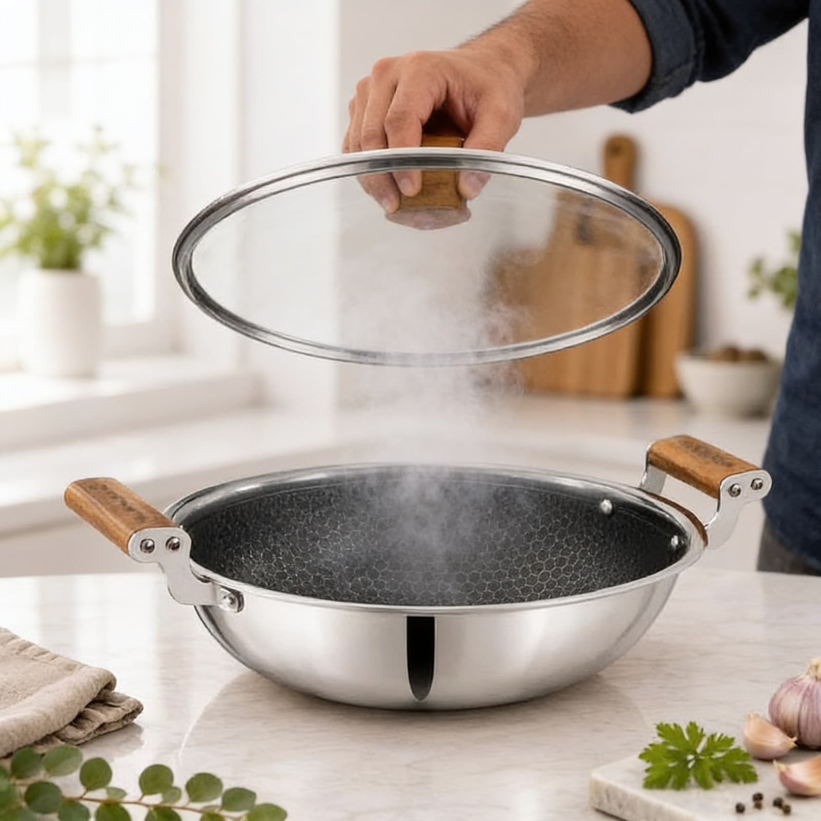 Suruchi 22 CM Kadai with Glass Lid Triply Vintage HXG EK4037 alternate