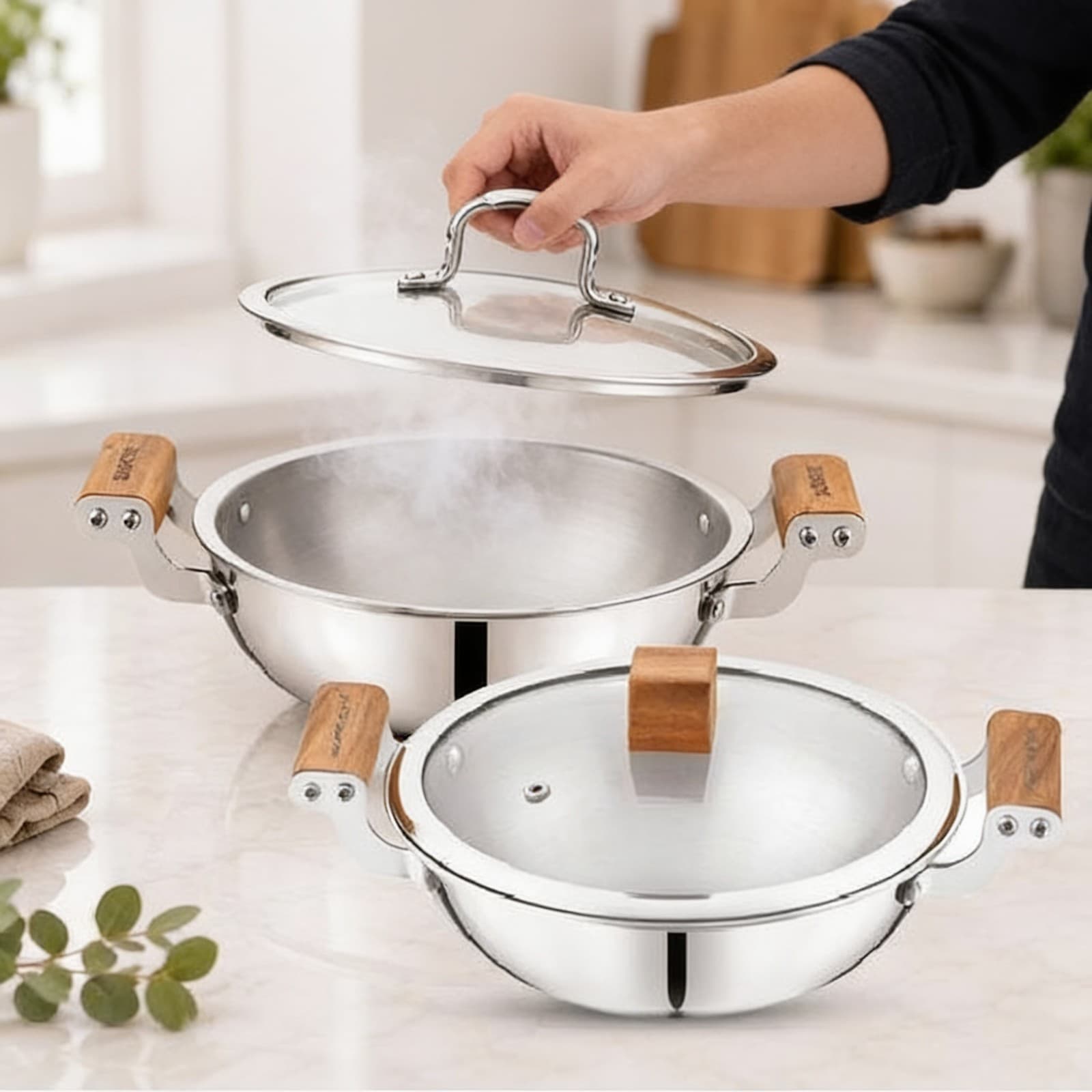 Suruchi 20 CM Kadai with Glass Lid (Triply Wood Series) EK4033 alternate
