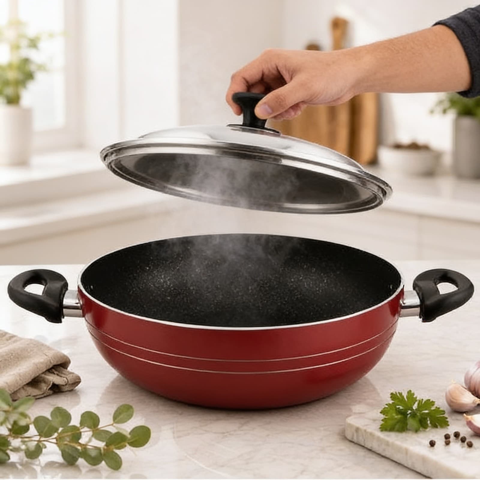 Suruchi 12 inch Deep Kadai with S.S. Lid 2.6 mm EK4010
