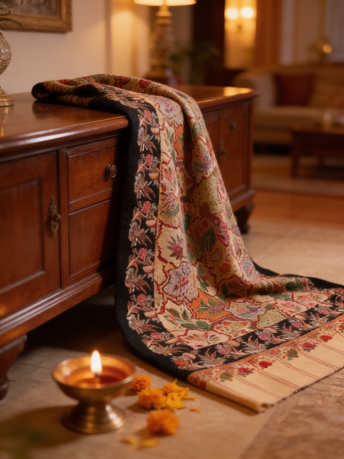 Women’s 100% Pure Wool Fabric Kalamkari Embroidered Shaw Wrap Kashmiri Pashmina — corporate gift with your logo | ZYFTT