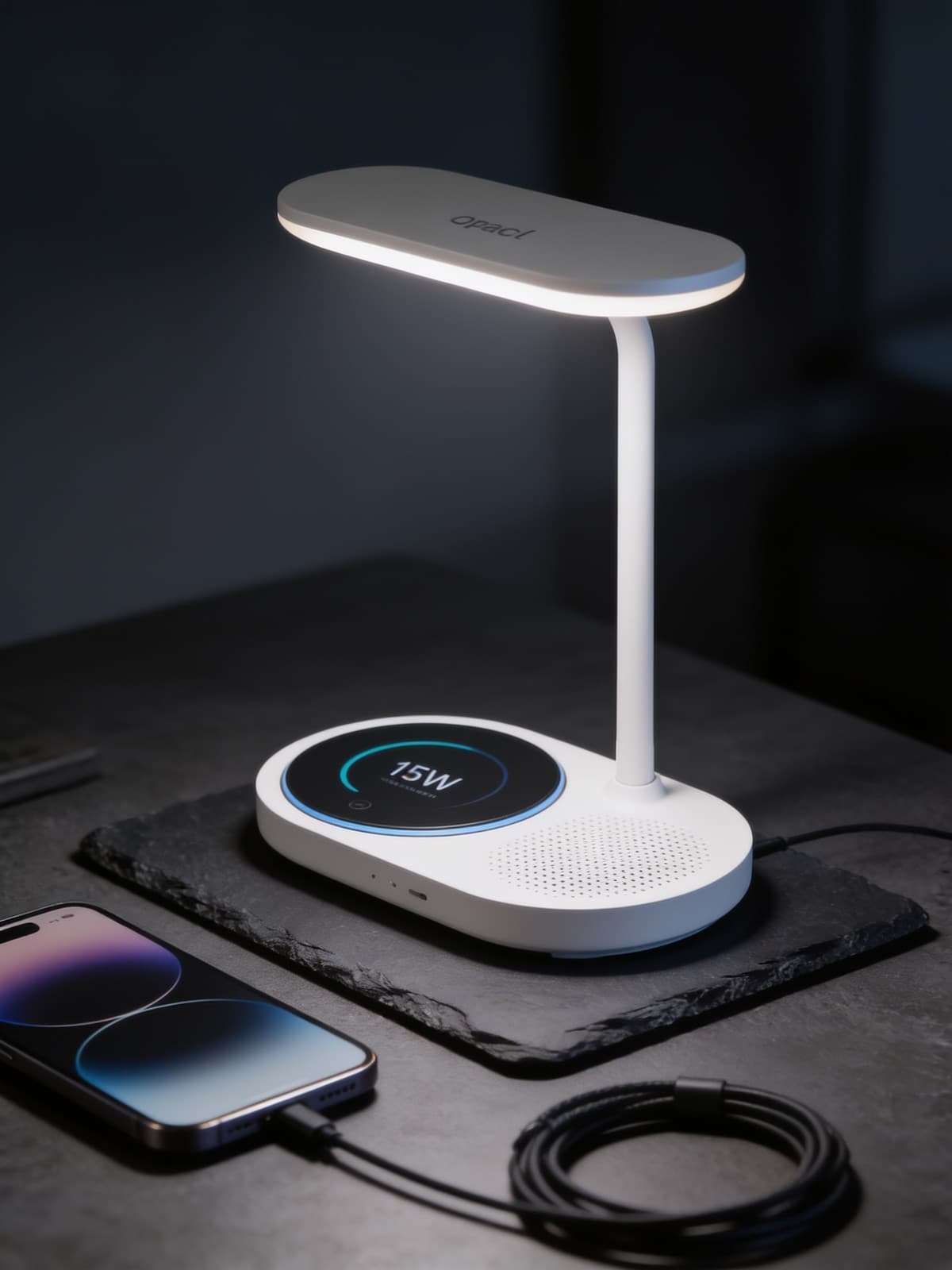 Opal 3 in 1 Desk Lamp With 15W Wireless Chargeer & Bluetooth Speaker