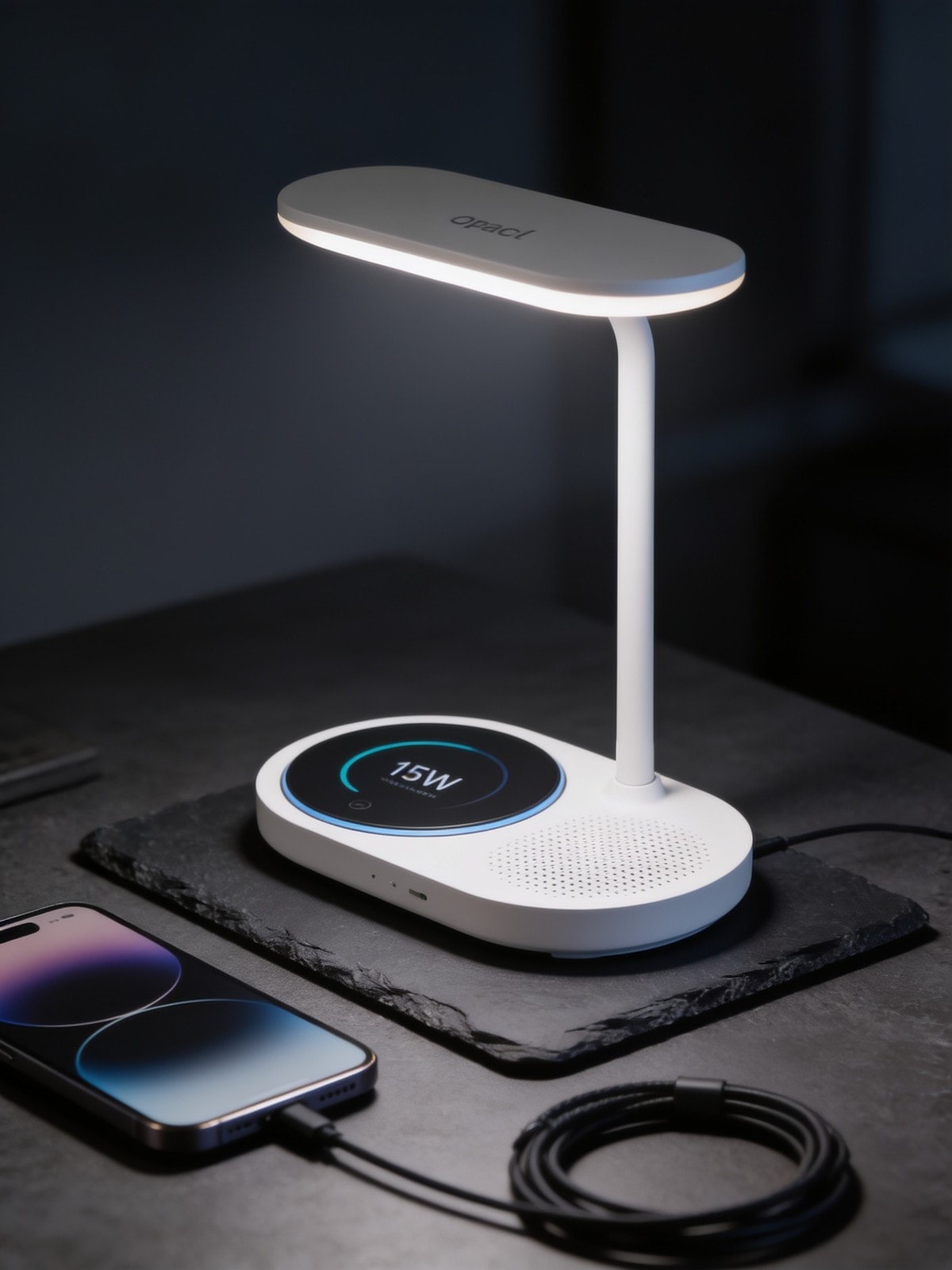 Opal 3 in 1 Desk Lamp With 15W Wireless Chargeer & Bluetooth Speaker — corporate gift with your logo | ZYFTT