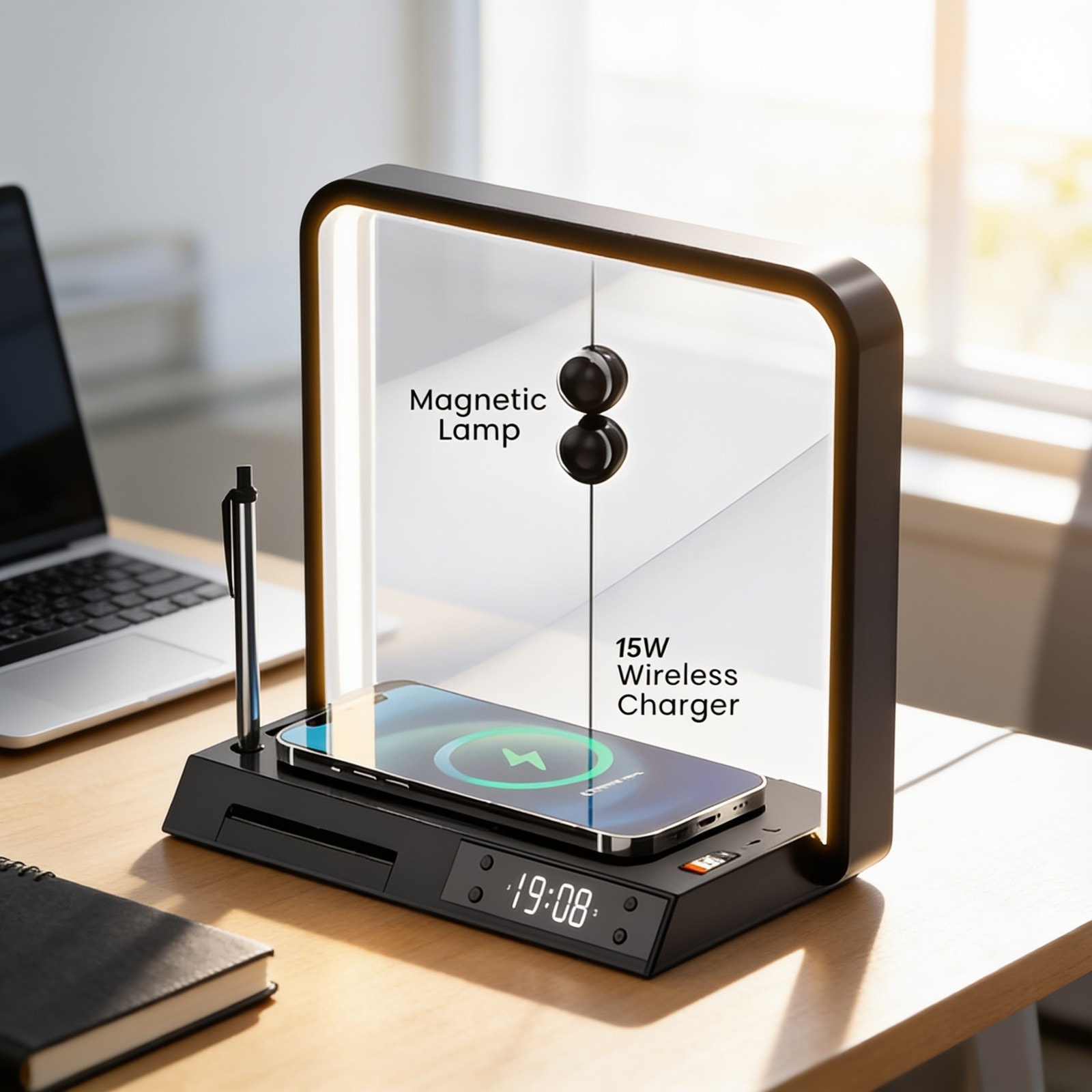 Allure 2.0 Magnetic Lamp With Charger Clock & Stand — corporate gift with your logo | ZYFTT