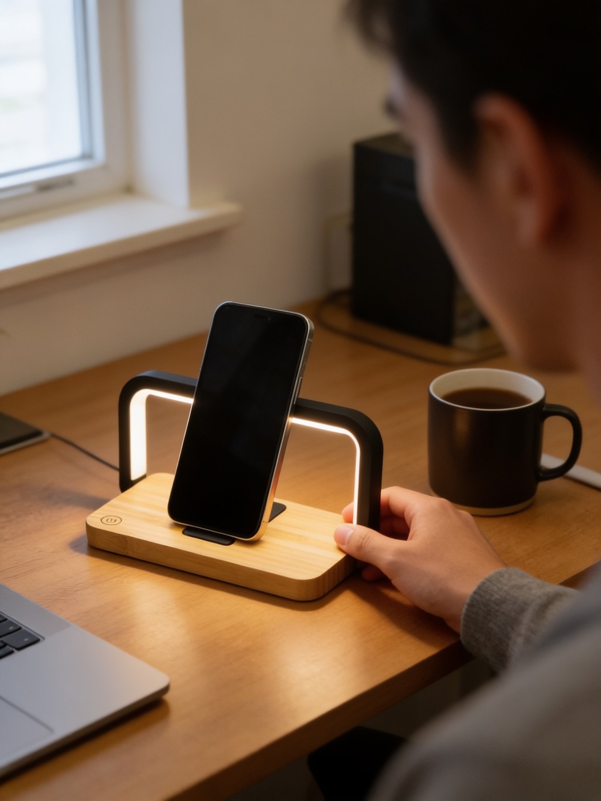 Dazzle LED Lamp With Wireless Charger & Phone Holder — corporate gift with your logo | ZYFTT