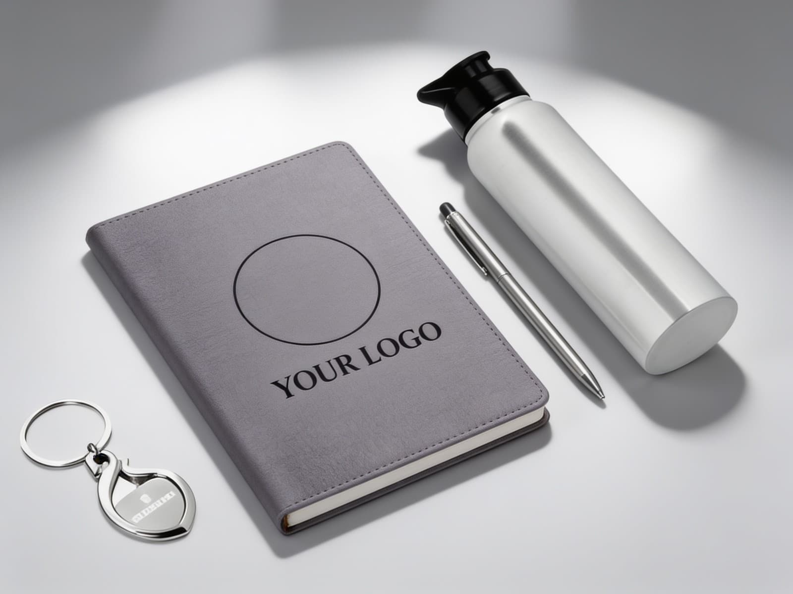 4 in 1 Gray Set: Metal Keychain, Ss Natural Bottle, Metal Pen And 4 in 1 Notebook alternate