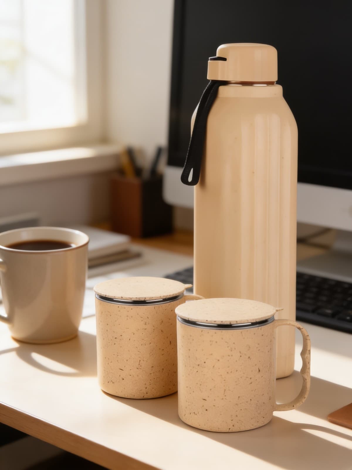 3 Pc Eco Gift Set : Insulated Square Eco Steel Bottle With 2 Eco Steel Cups alternate