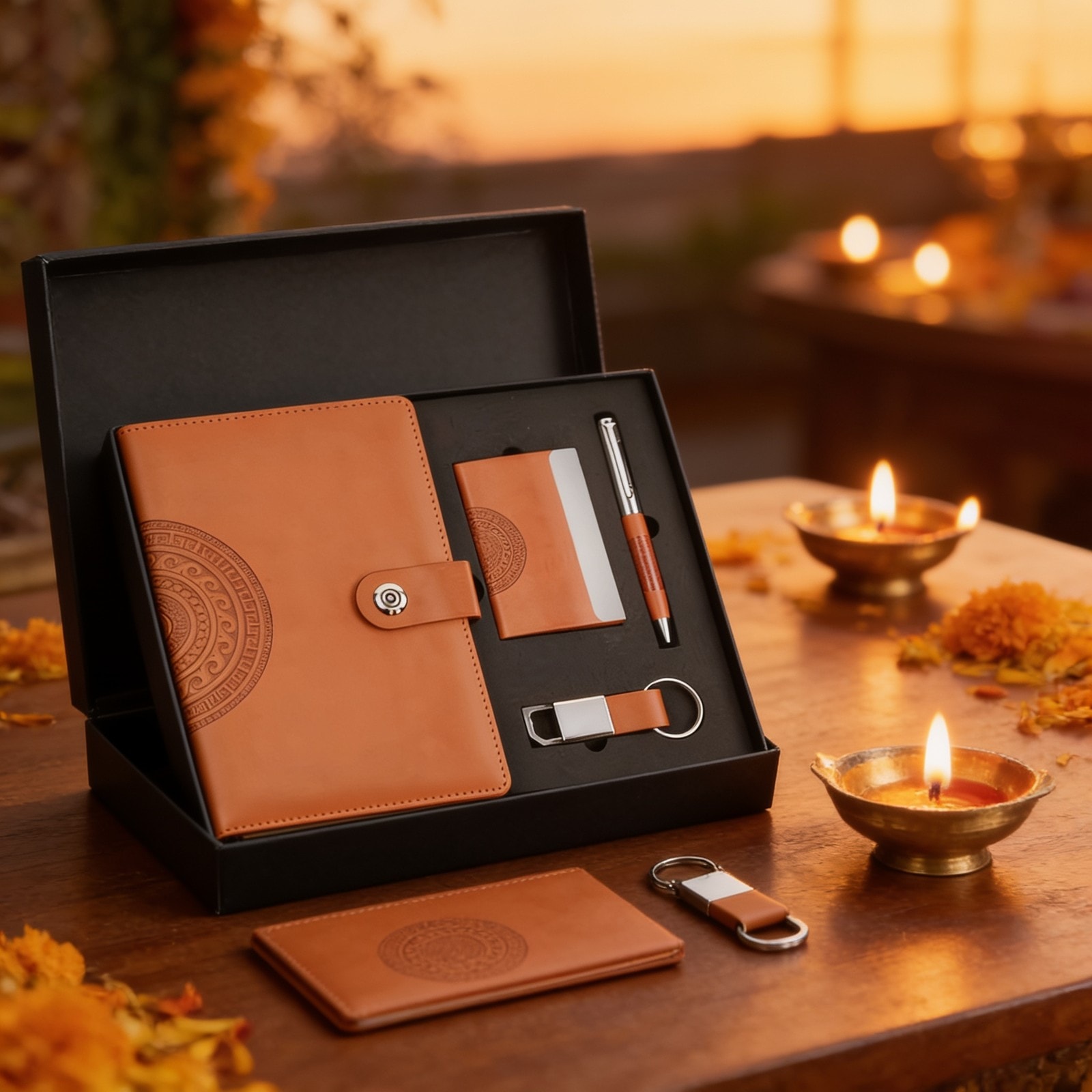 Premium Designer Diary Gift Set (Tan Edition) — corporate gift with your logo | ZYFTT