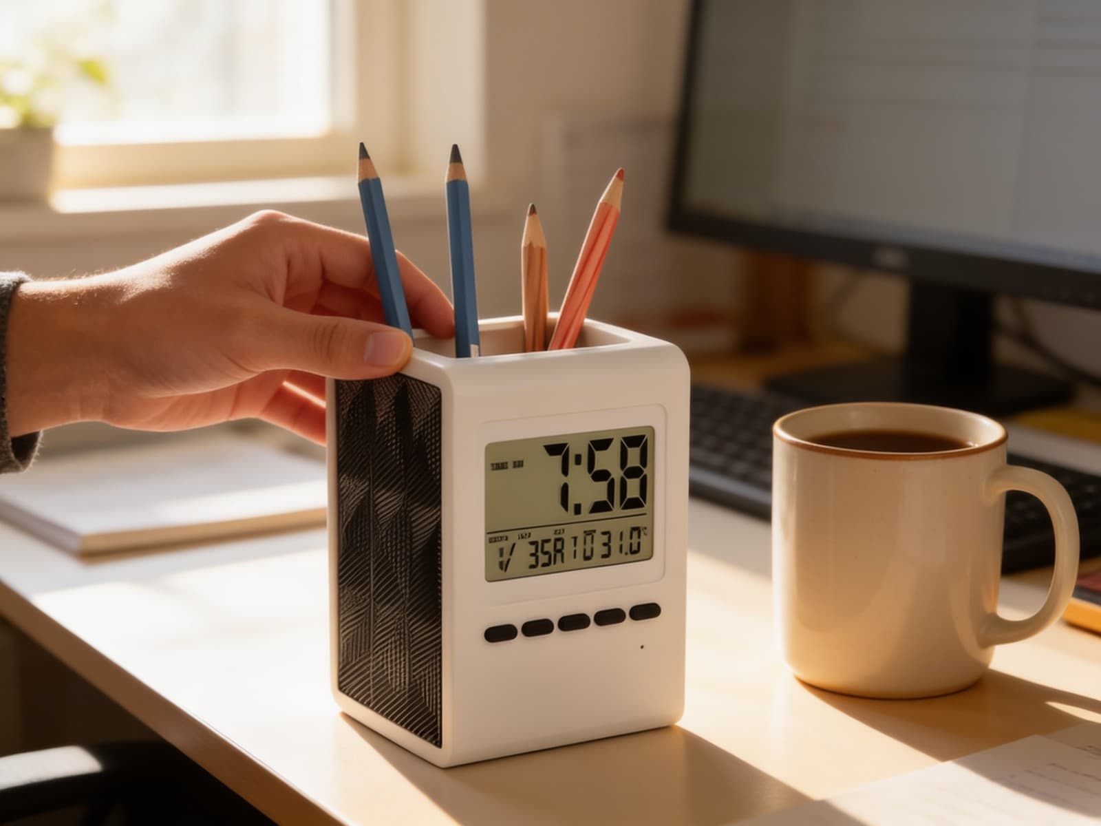 Tumbler with Digital Clock and Temperature | Unique Pyramid Design alternate