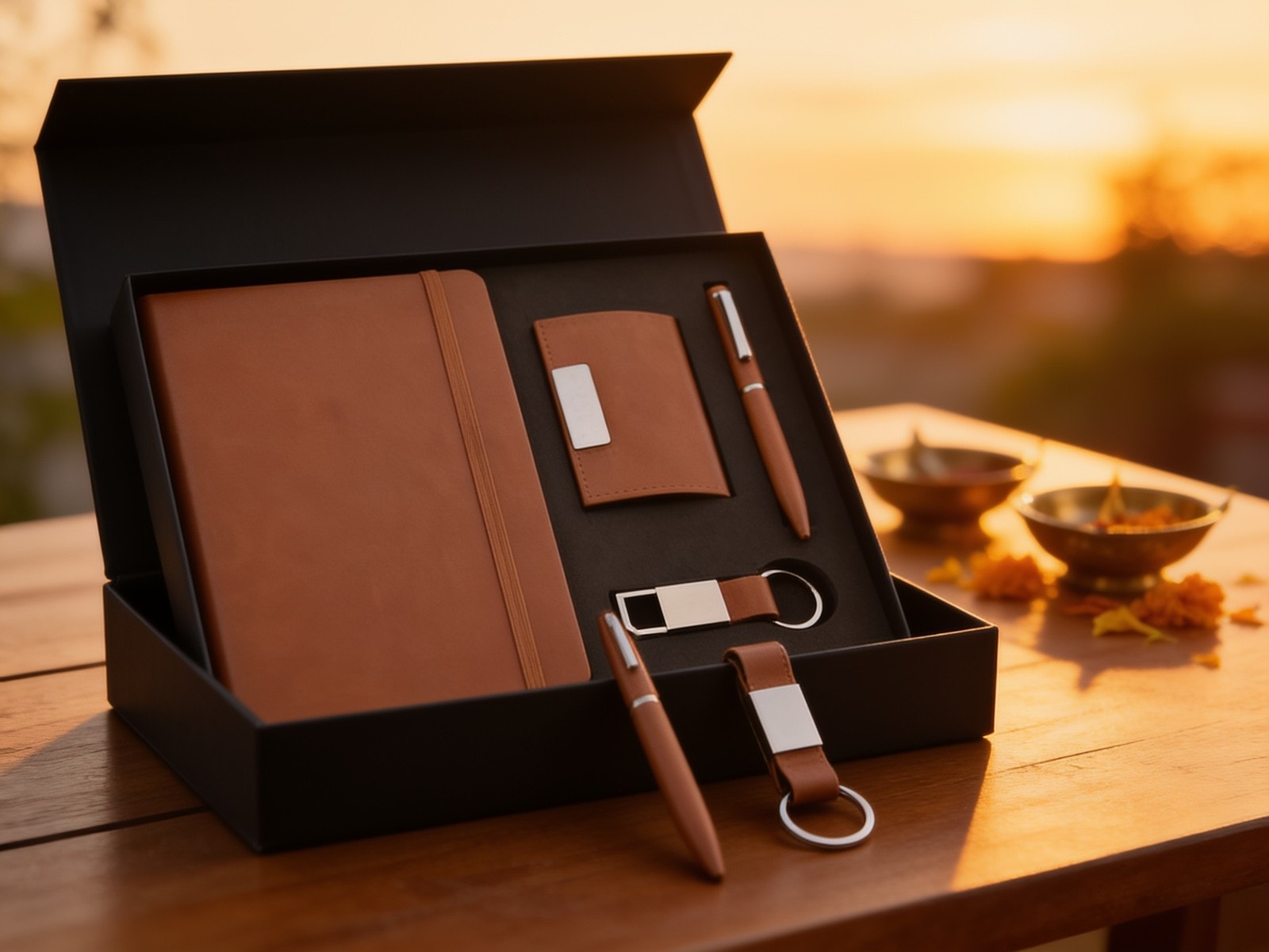 Premium Executive Diary Gift Set (Tan Brown) — corporate gift with your logo | ZYFTT