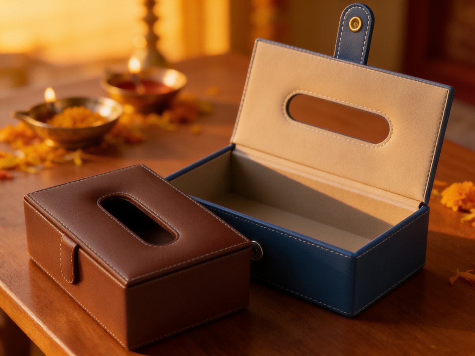 OG 7 Brown I OG 8 Blue PU leather finish Tissue Box — corporate gift with your logo | ZYFTT