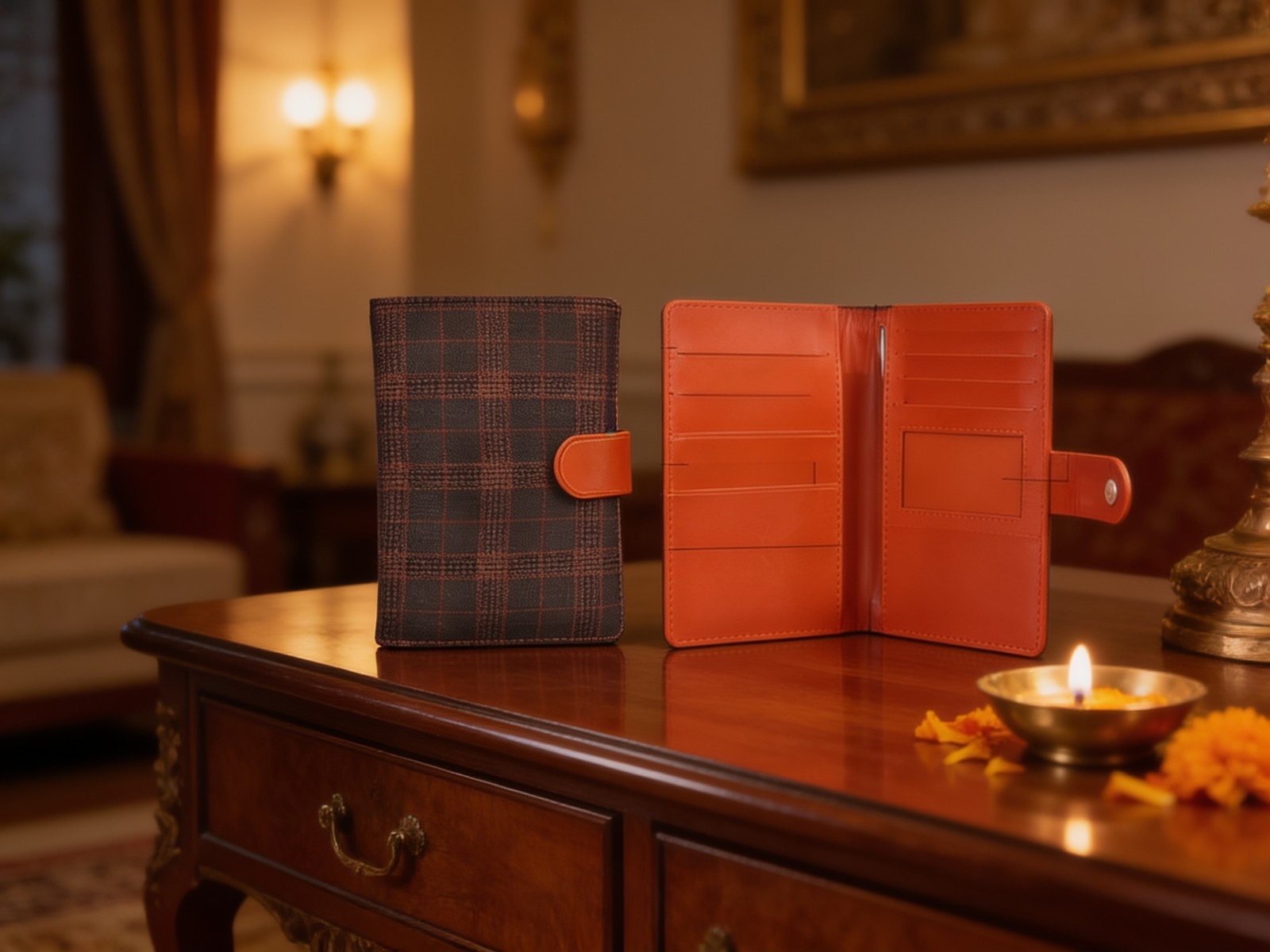 Brown Chequed Tweed Passport Holder — corporate gift with your logo | ZYFTT