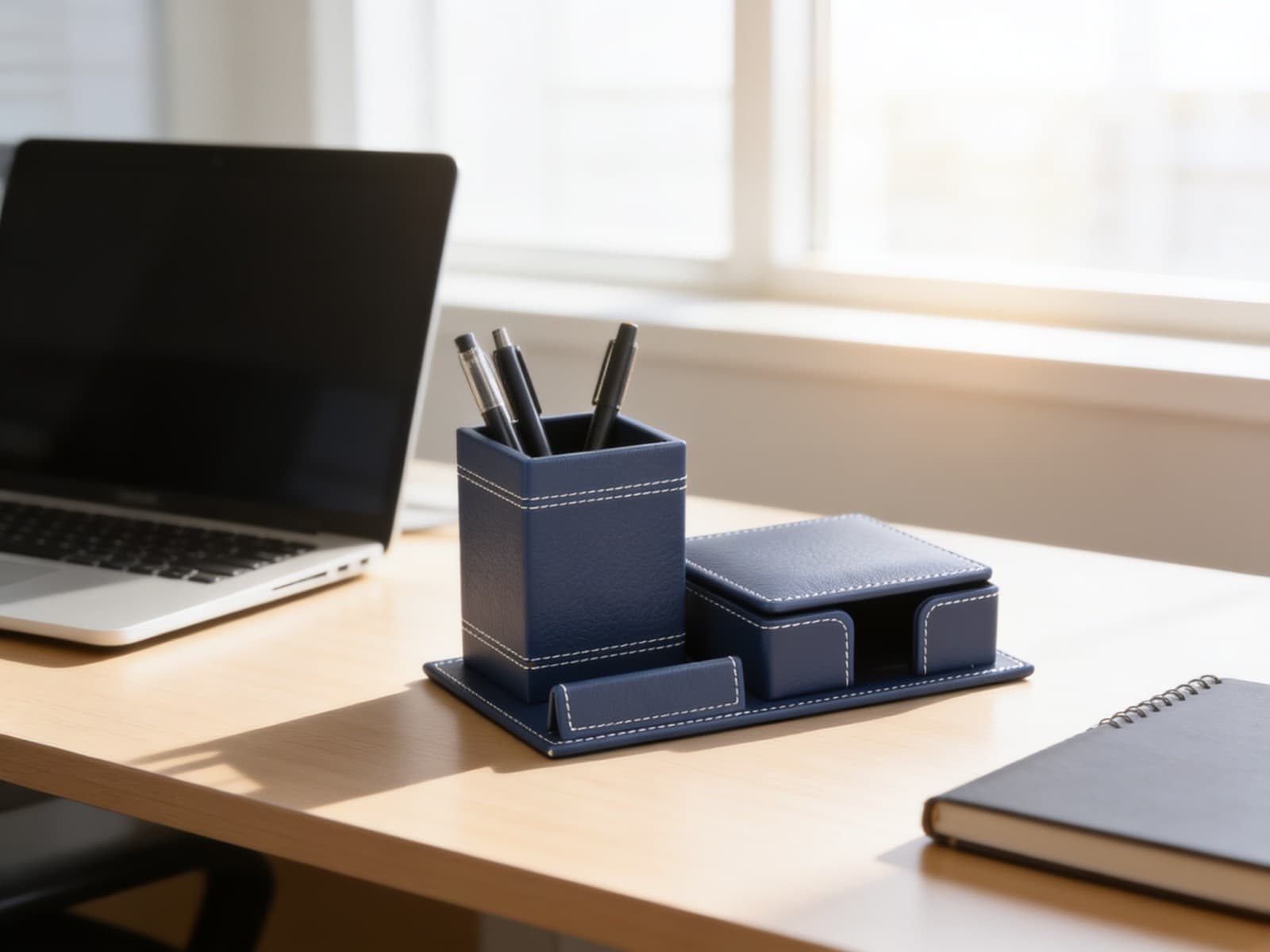 OG 6 Blue PU leather finish Pen Stand Desktop Organizer