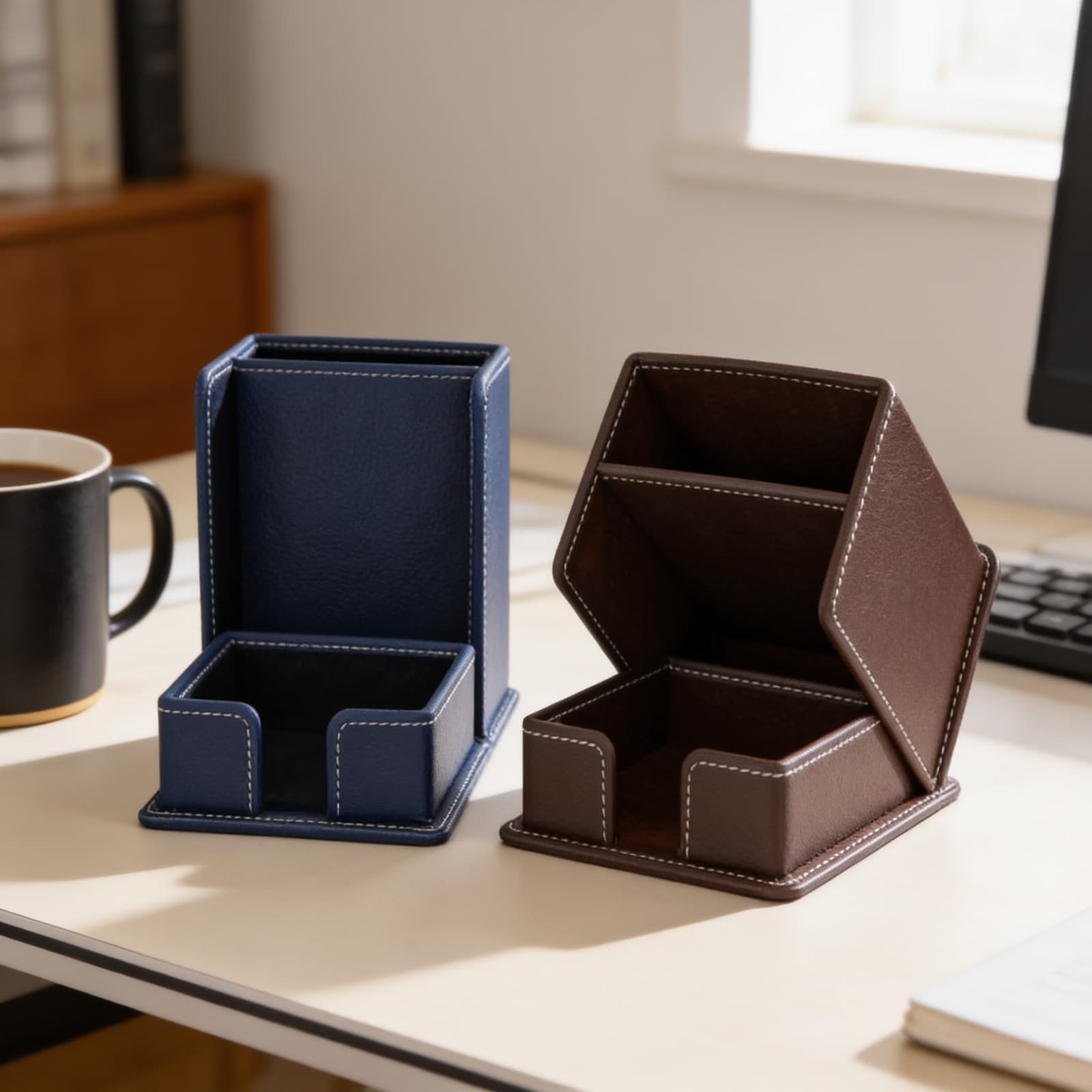 OG 3 Brown I OG 4 Blue PU leather finish Pen Stand Desktop Organizer alternate