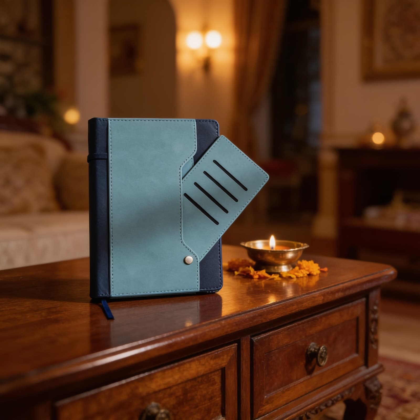 The Guide Leatherette Notebook With Pull-Out Cards Pocket
