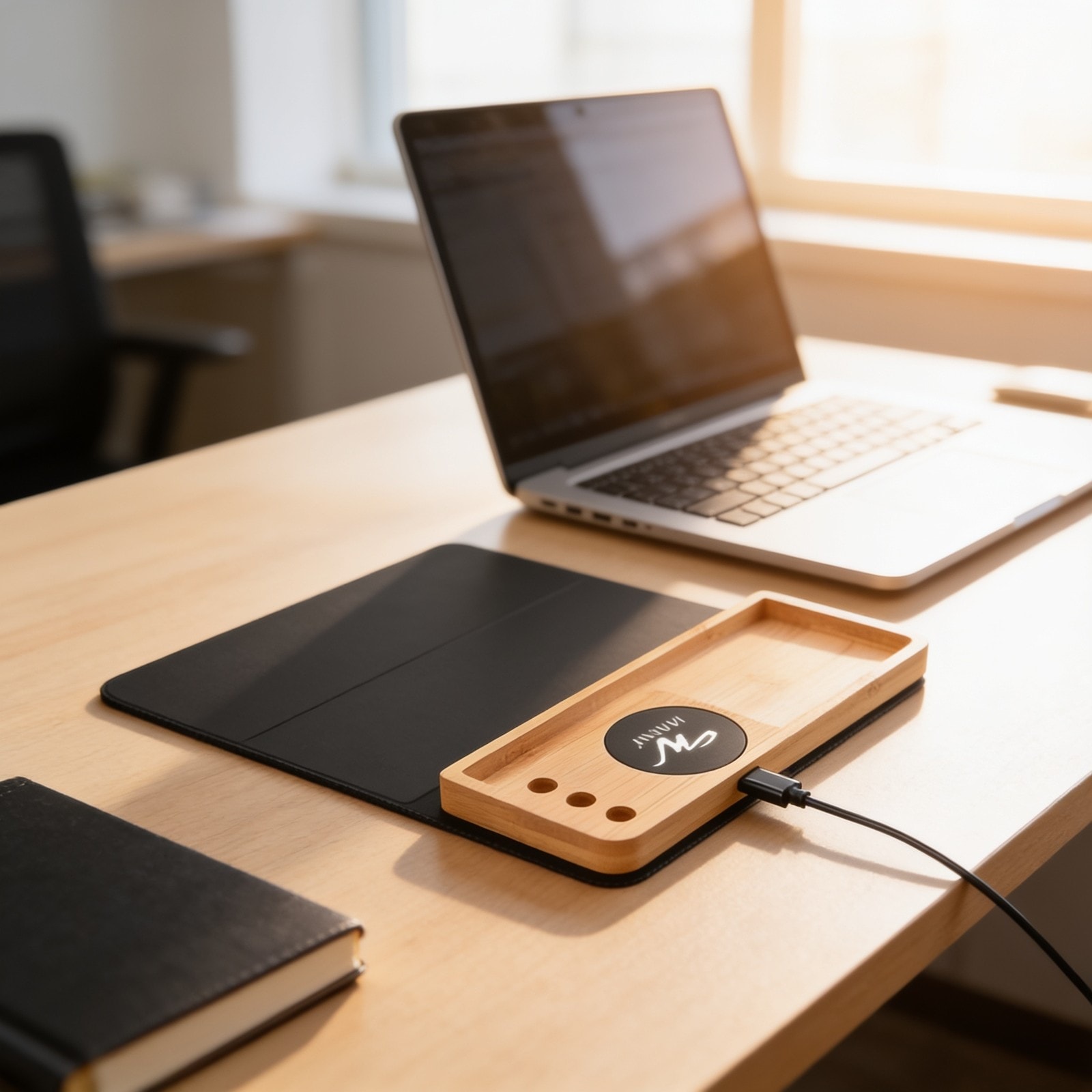Bamboo Mat Multi-Utility Wireless Charger With Mouse Pad — corporate gift with your logo | ZYFTT