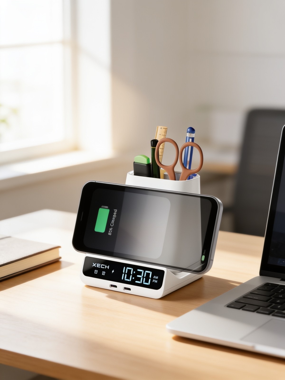 Quest Max Clock With Pen Stand & Wireless Charger — corporate gift with your logo | ZYFTT