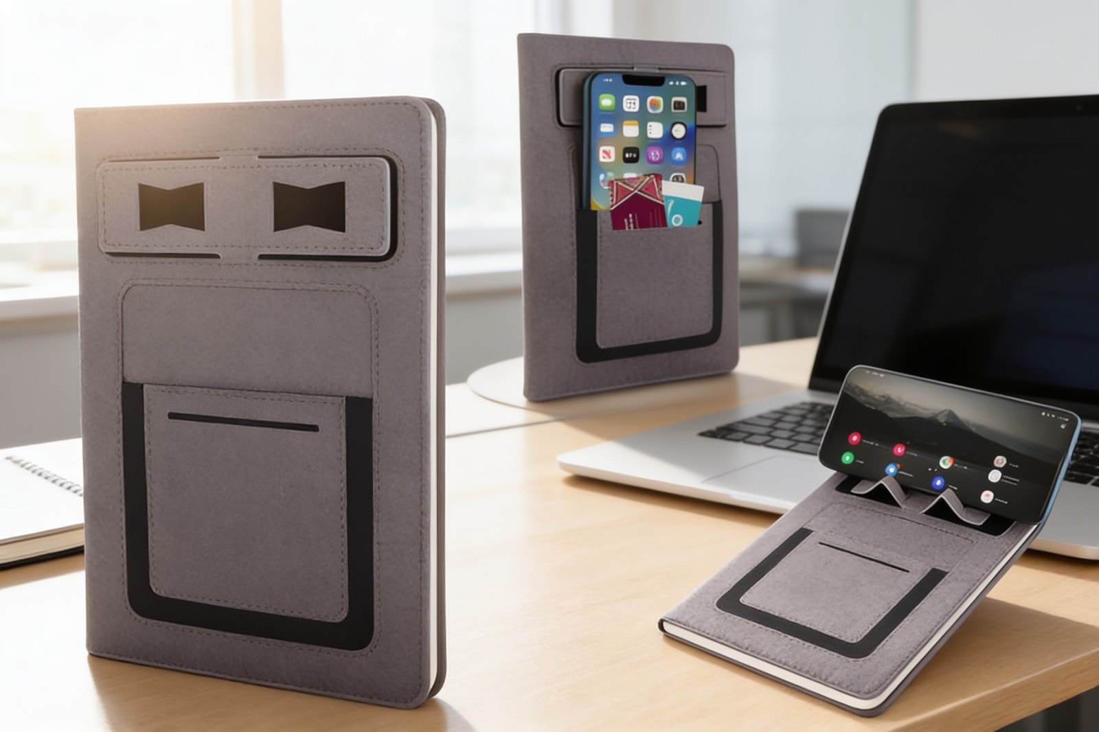 A5 Notebook With Phone Stand, Card Pocket, Mobile Pocket, Pen Loop – B 125 — corporate gift with your logo | ZYFTT