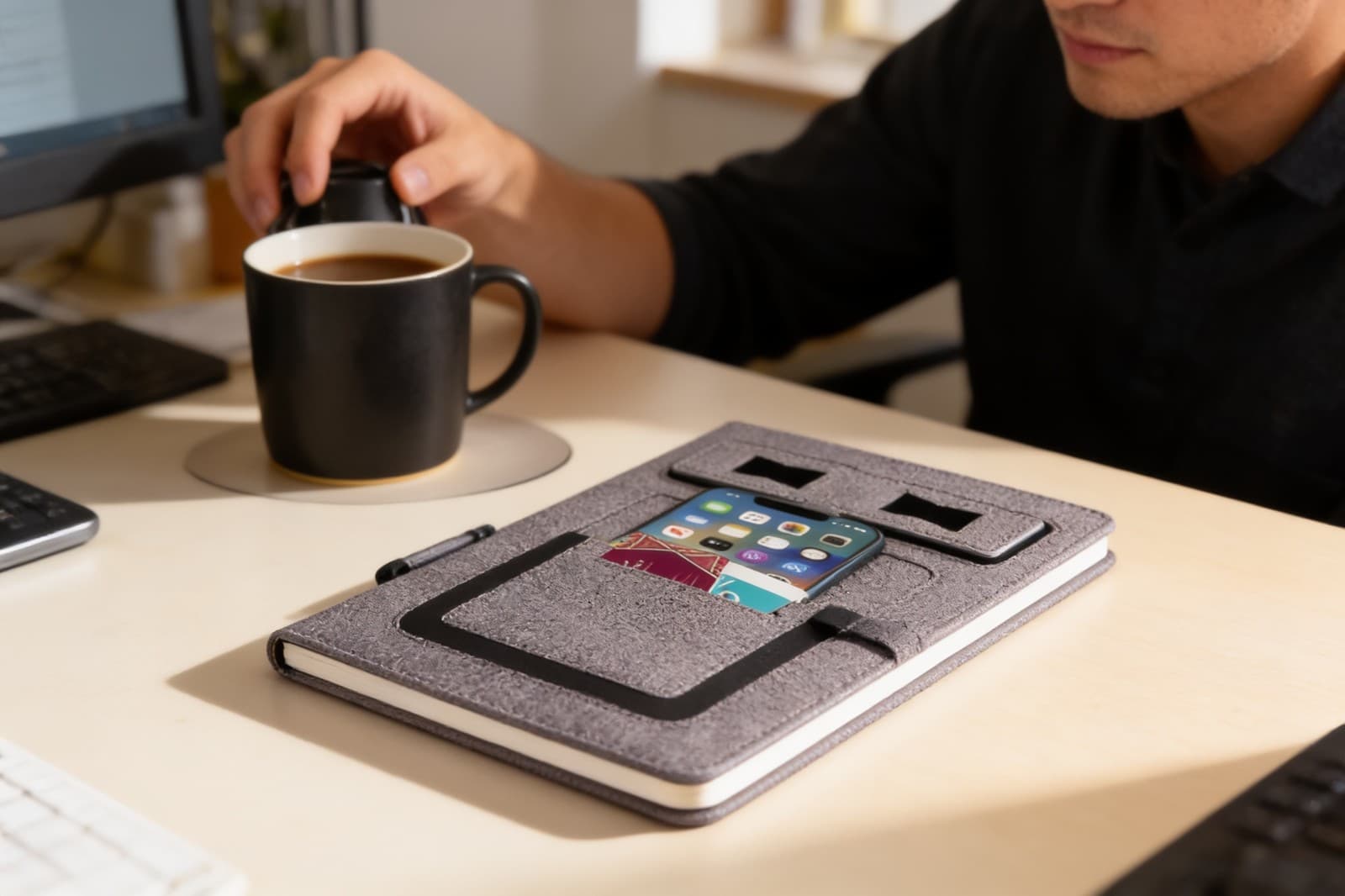 A5 Notebook With Phone Stand, Card Pocket, Mobile Pocket, Pen Loop – B 125 alternate