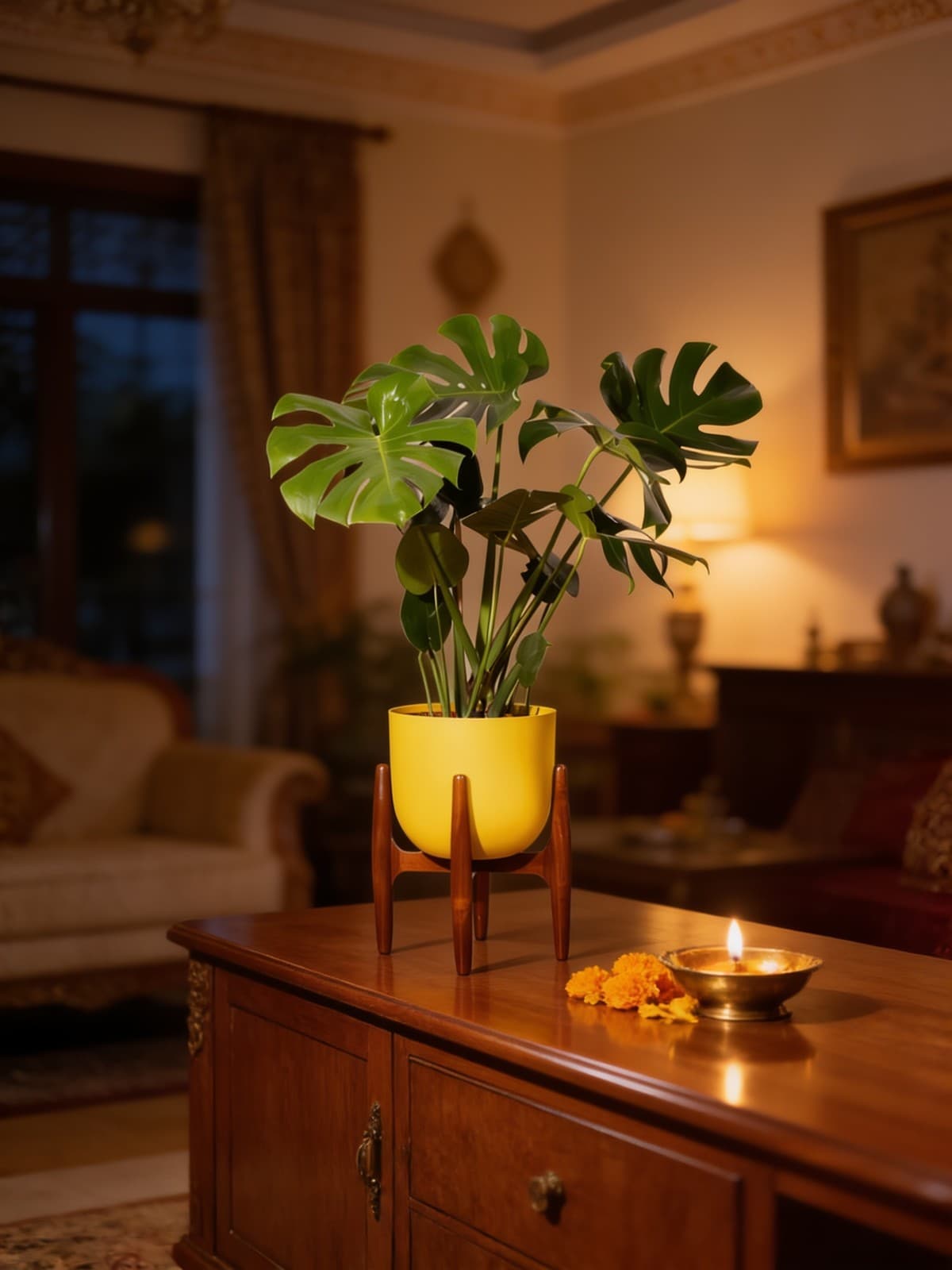 Monstera Deliciosa With Metal Self Watering Pot