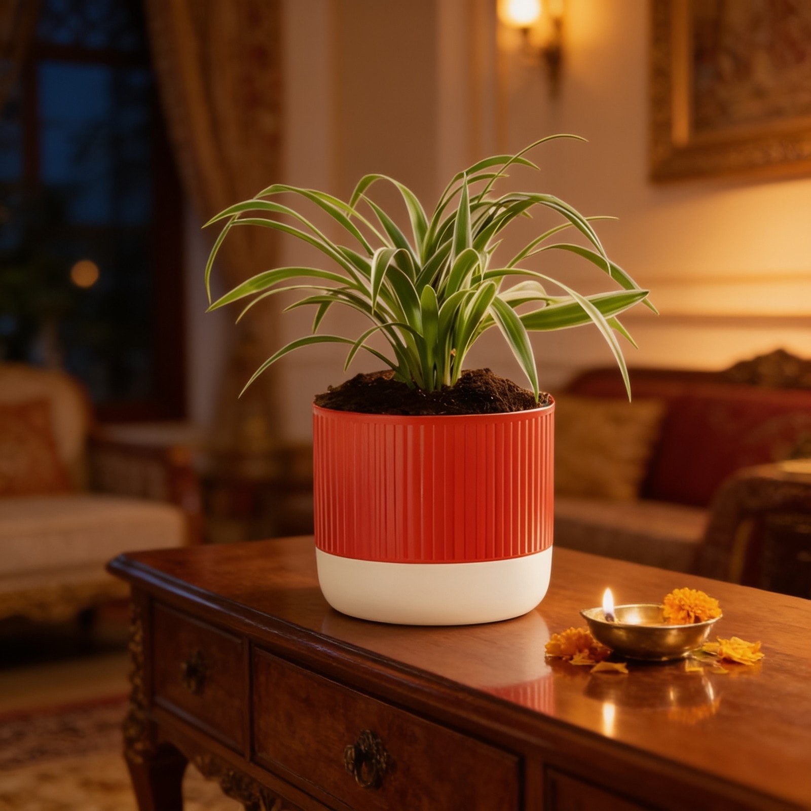 Aglaonema Lipstick Plant With Medium Metal Self Watering Pot-Medium Size — corporate gift with your logo | ZYFTT