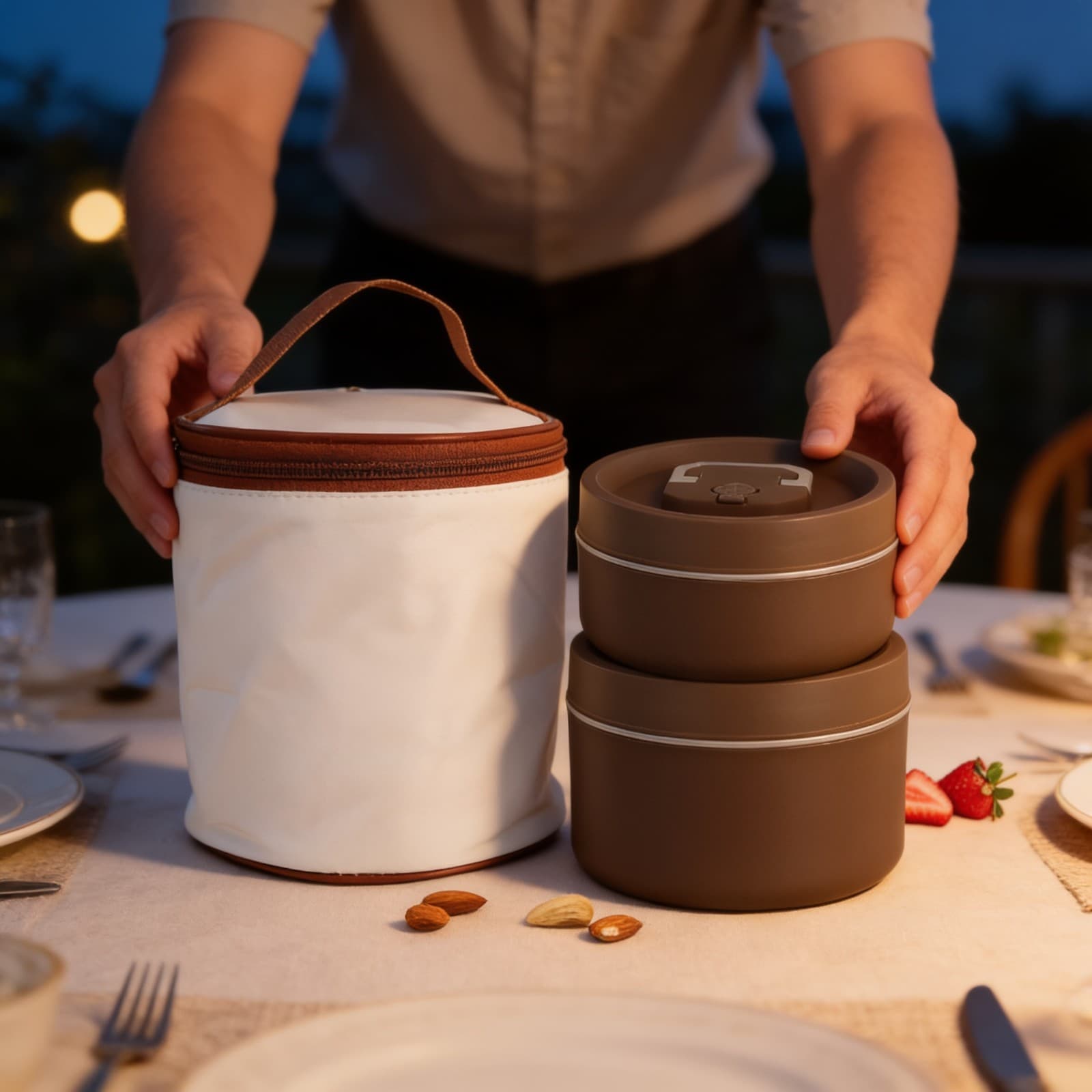 Triple Guard Lunch Box-2 Round Tiffin Boxes with Lid 1 Insulated Bag alternate