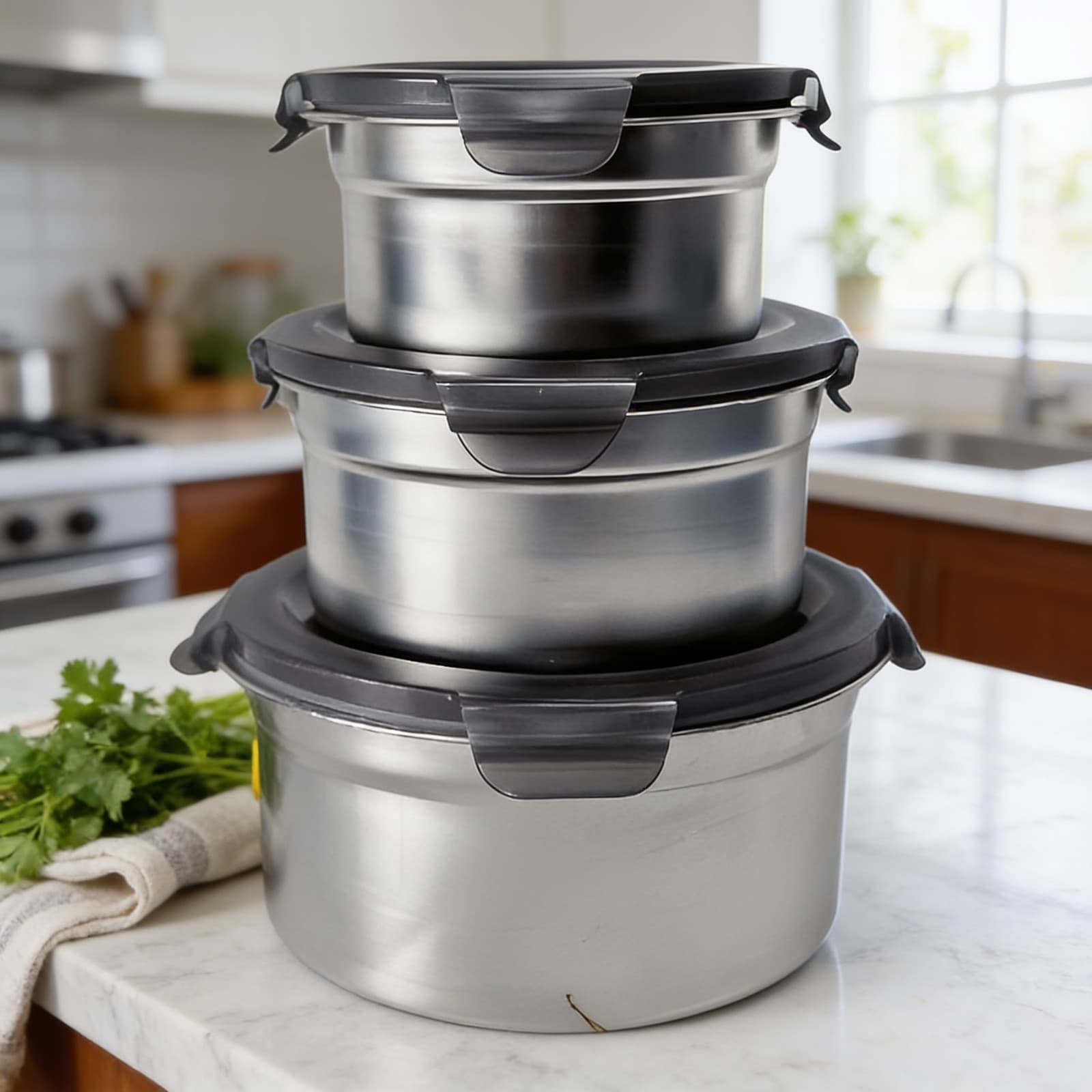 Fresh Seal Trio-Stainless Steel Containers Set of 3