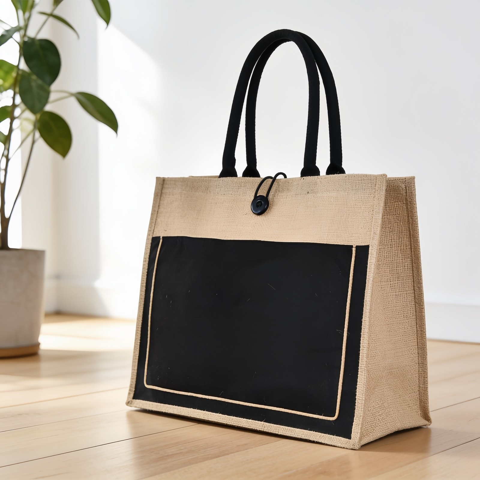 Short Cotton Padded Black Fancy Jute Bag — corporate gift with your logo | ZYFTT