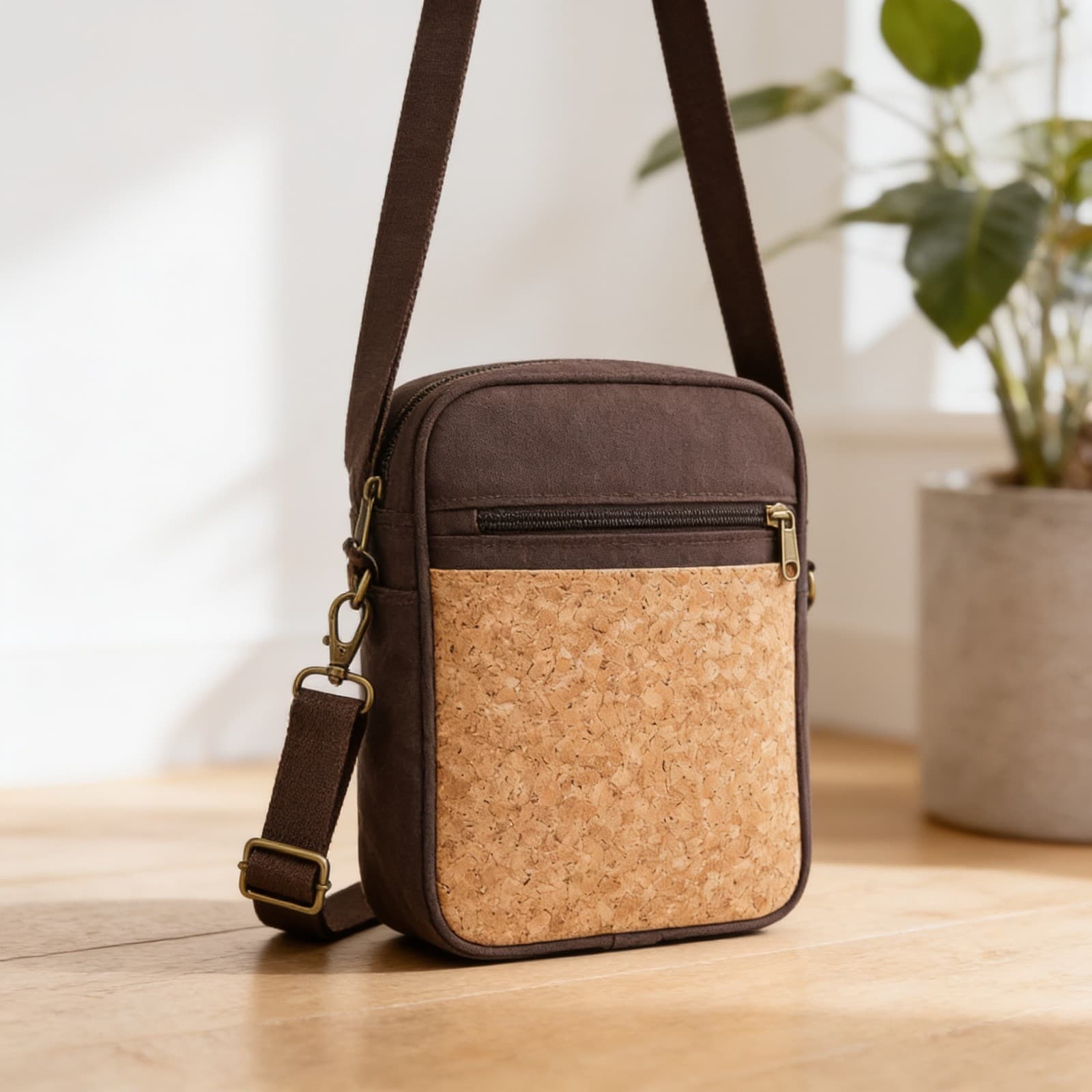 Eco-Friendly Cork Sling Messenger Bag With 2 Tone Finish