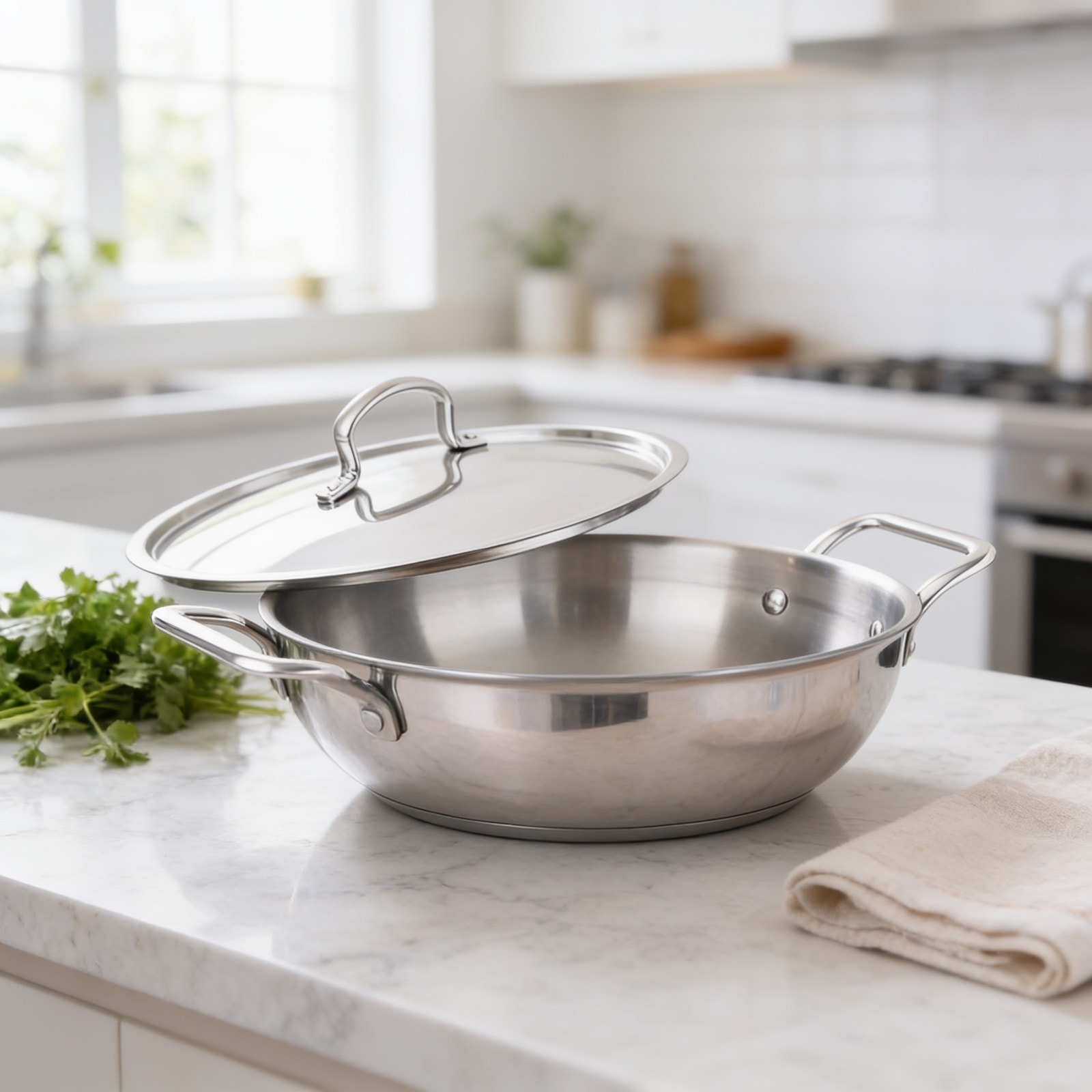Tri-ply Stainless Steel Kadai+ Steel Lid 24cm — corporate gift with your logo | ZYFTT